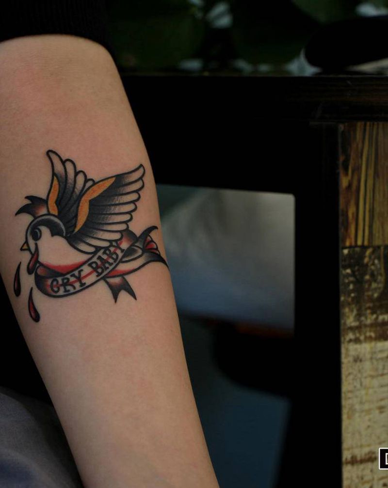 憋回去卑鄙纹身图片_手臂Old School纹身图案