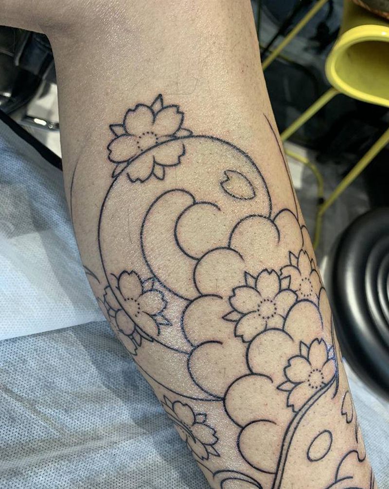 线纹身图片_腿部老传统纹身图案