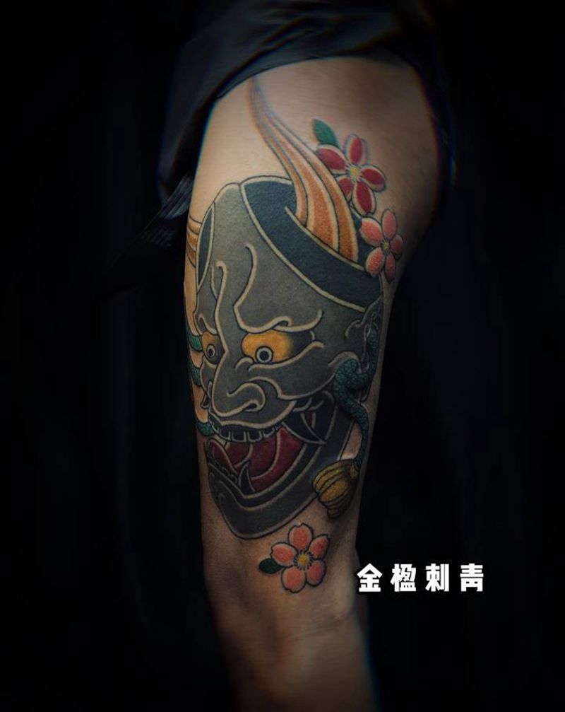 般若纹身图片_腿部腰部老传统新传统纹身图案