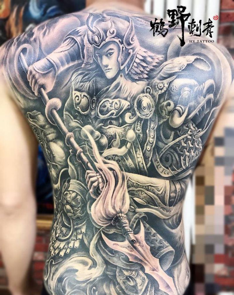 赵云纹身图片_背部新传统赵云龙纹身图案