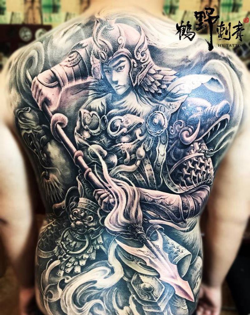 赵云3纹身图片_背部新传统赵云龙纹身图案