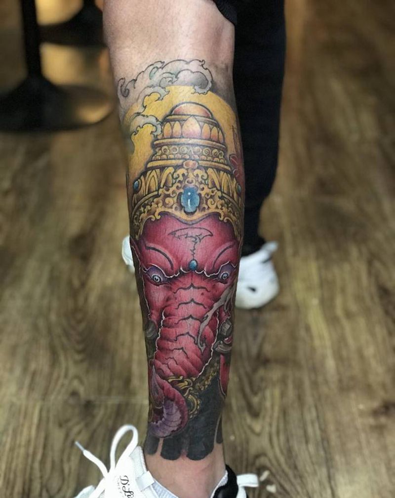 遮盖图腾,膝盖遮疤纹身图片_腿部新传统纹身图案