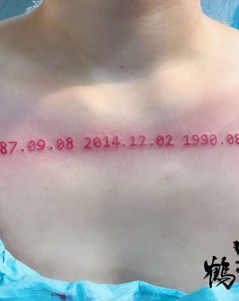 日期纹身图片_胸部日期纹身图案