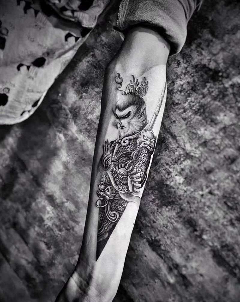 猴子纹身图片_手臂新传统纹身图案