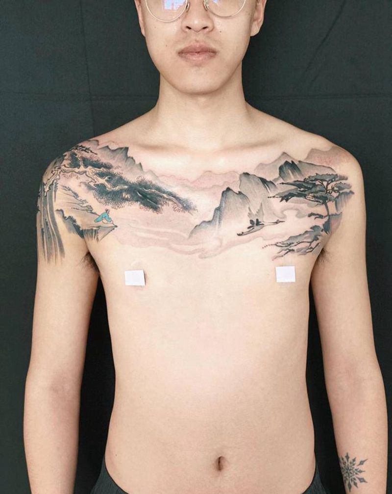 国风纹身图片_腹部国风纹身图案