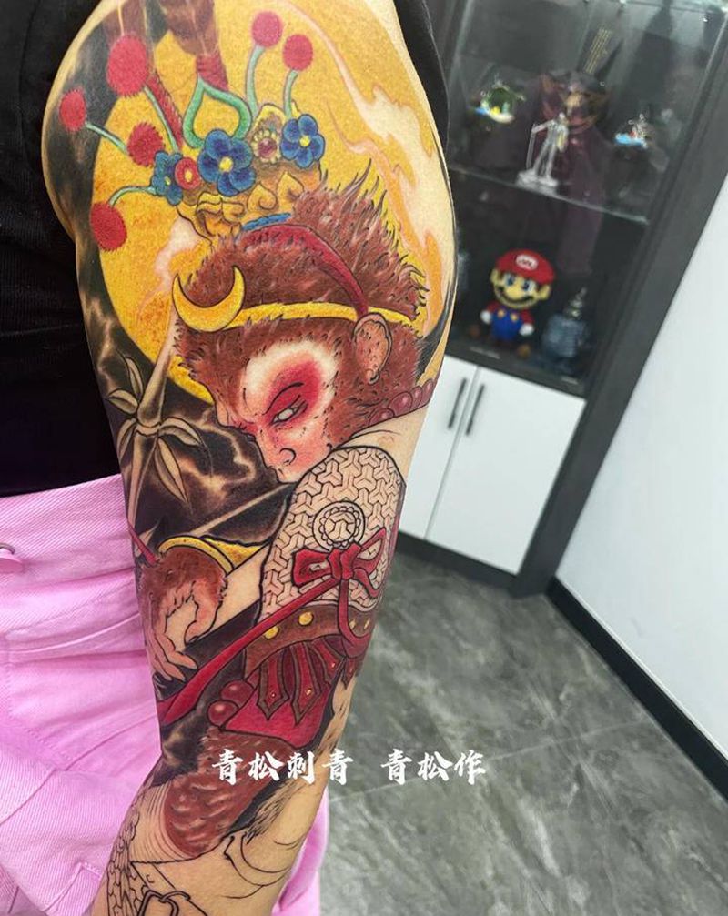 熏悟空纹身图片_手臂肩部新传统孙悟空纹身图案