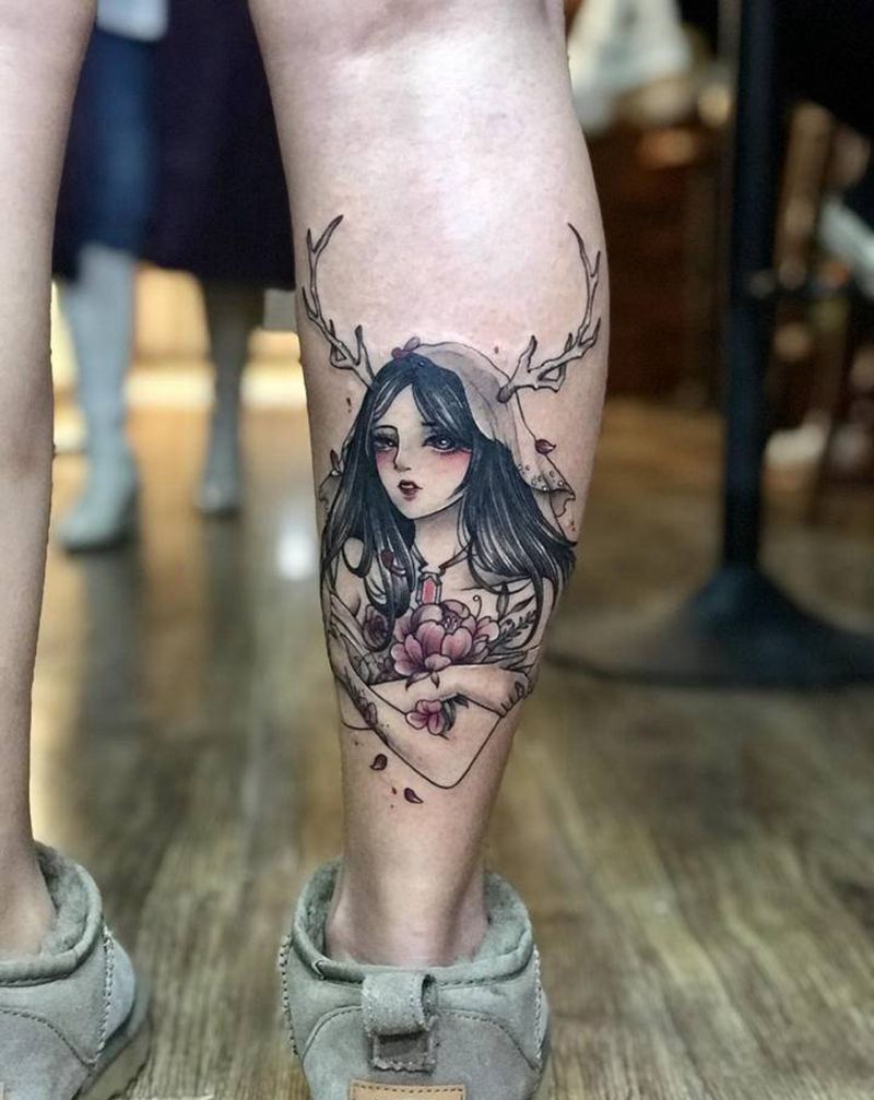 小清新纹身图片_腿部纹身图案