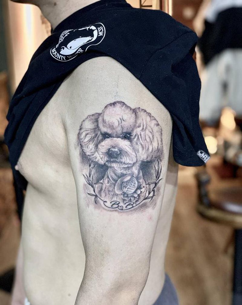 狗子纹身图片_手臂欧美写实纹身图案