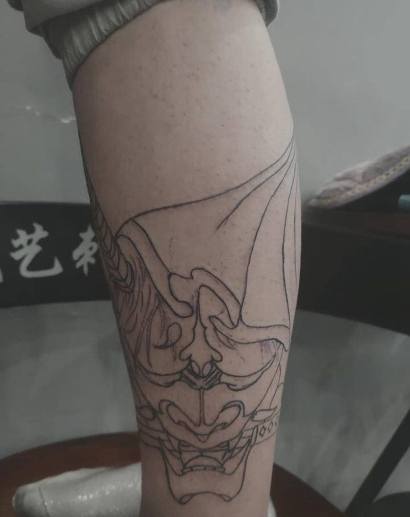 般若初步线条（未完待续）纹身图片_腿部新传统般若纹身图案