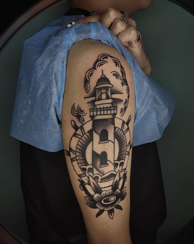 old school灯塔．纹身图片_手臂Old School灯塔纹身图案