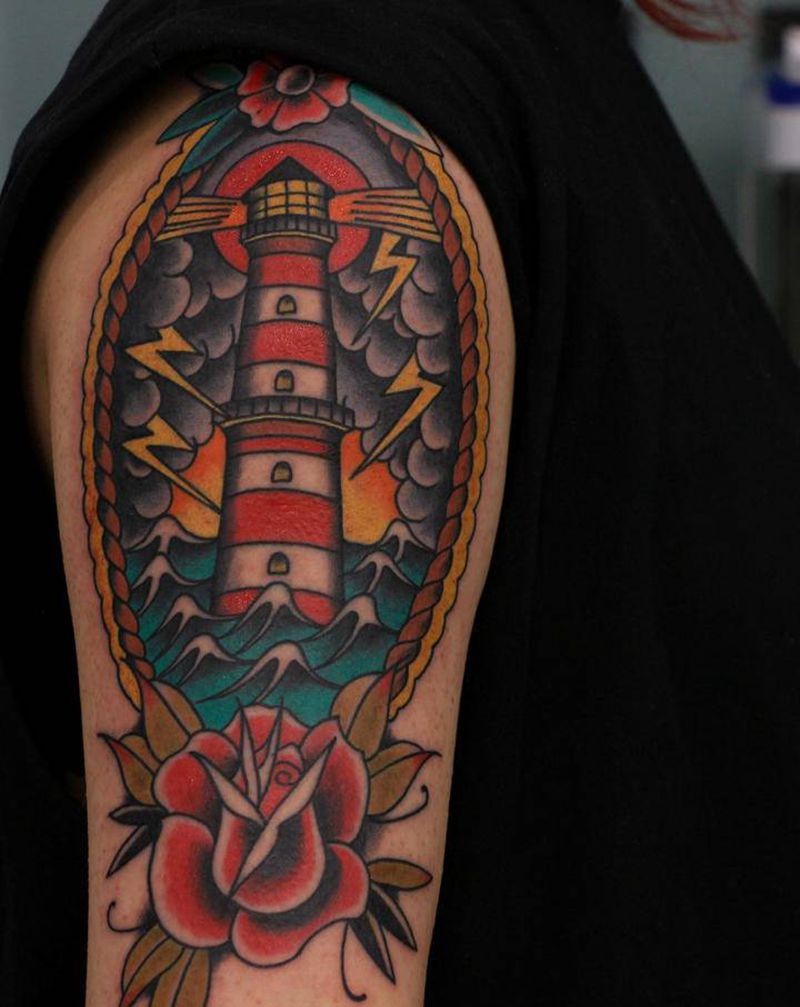 灯塔纹身图片_手臂Old School纹身图案