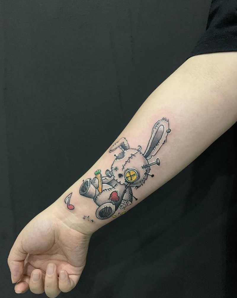 暗黑暴力兔纹身图片_手臂水彩暗黑纹身图案