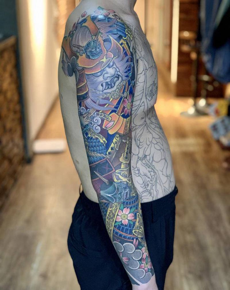 武士纹身图片_手臂新传统纹身图案