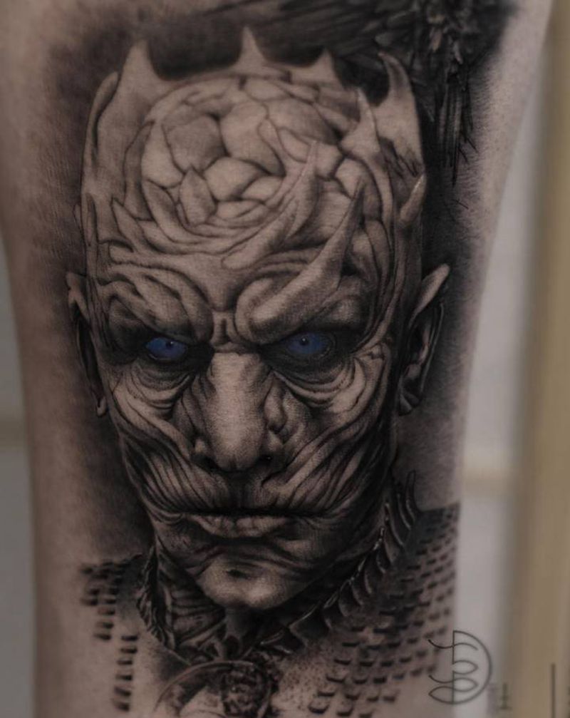 冰与火之歌——夜王纹身图片_腿部欧美写实纹身图案