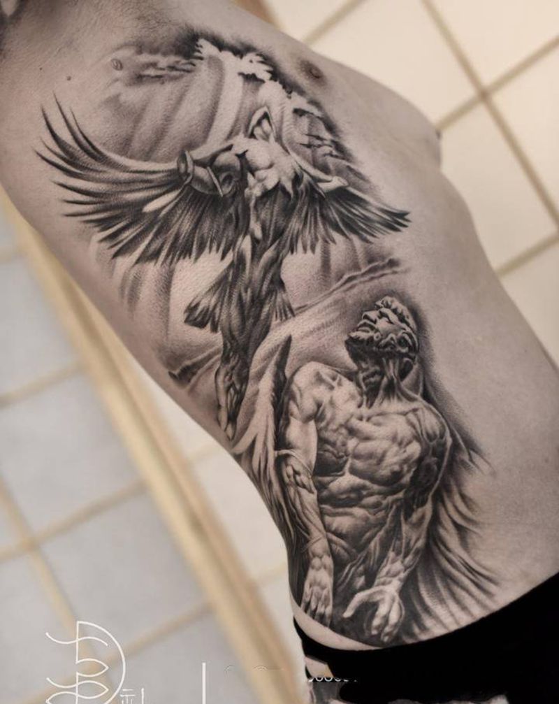 大天使纹身图片_腹部欧美写实纹身图案