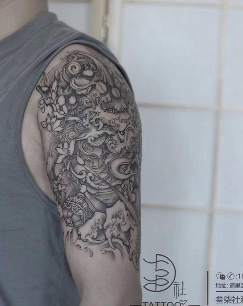 唐狮纹身纹身图片_手部新传统纹身图案