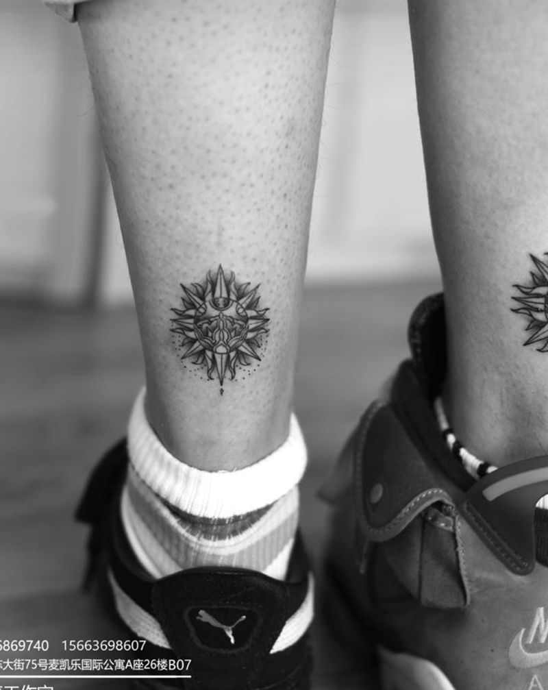 太阳纹身图片_脚部点刺图腾纹身图案