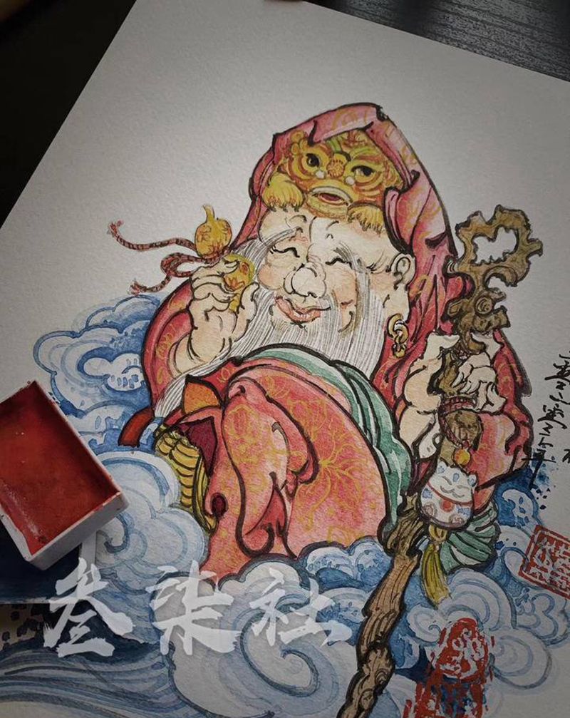 寿星纹身图片_手臂Old SchoolNew School纹身图案