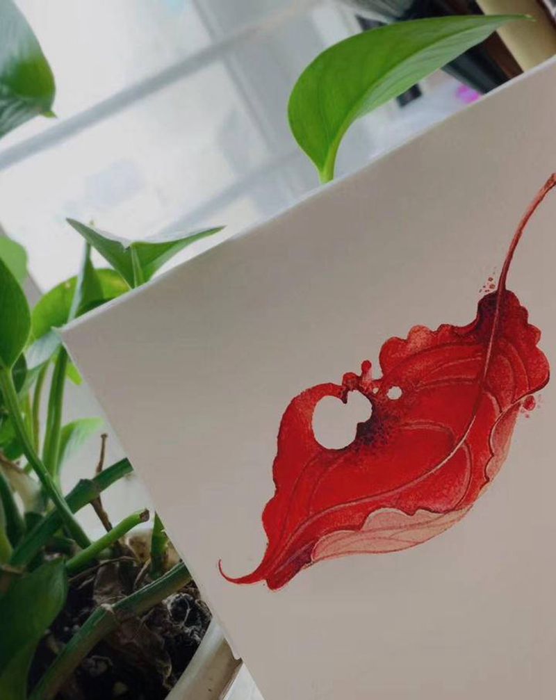 红叶纹身图片_手臂水墨水彩纹身图案