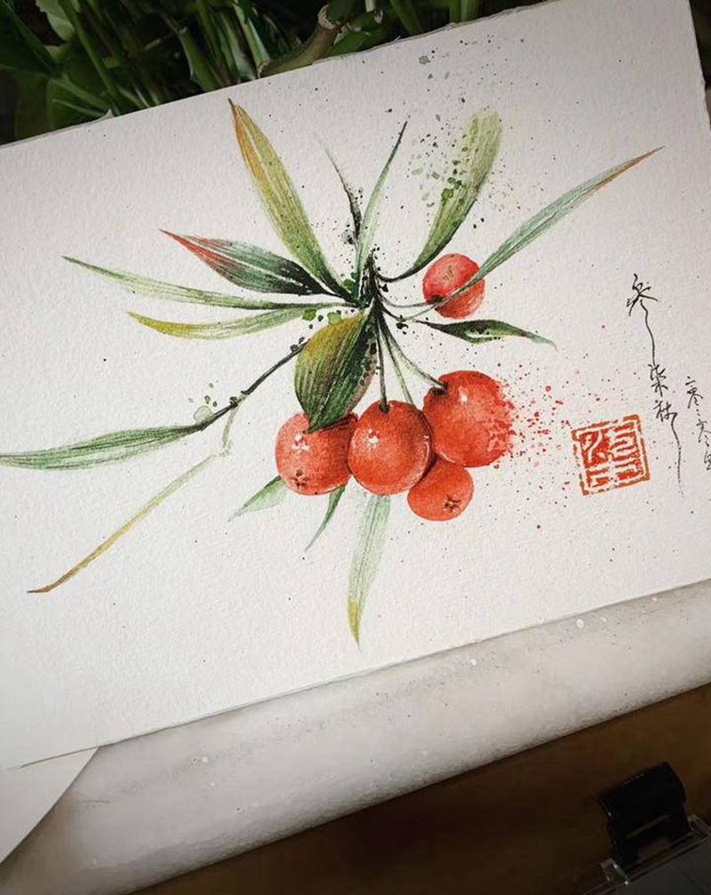 春日偶成纹身图片_手臂水彩水墨纹身图案