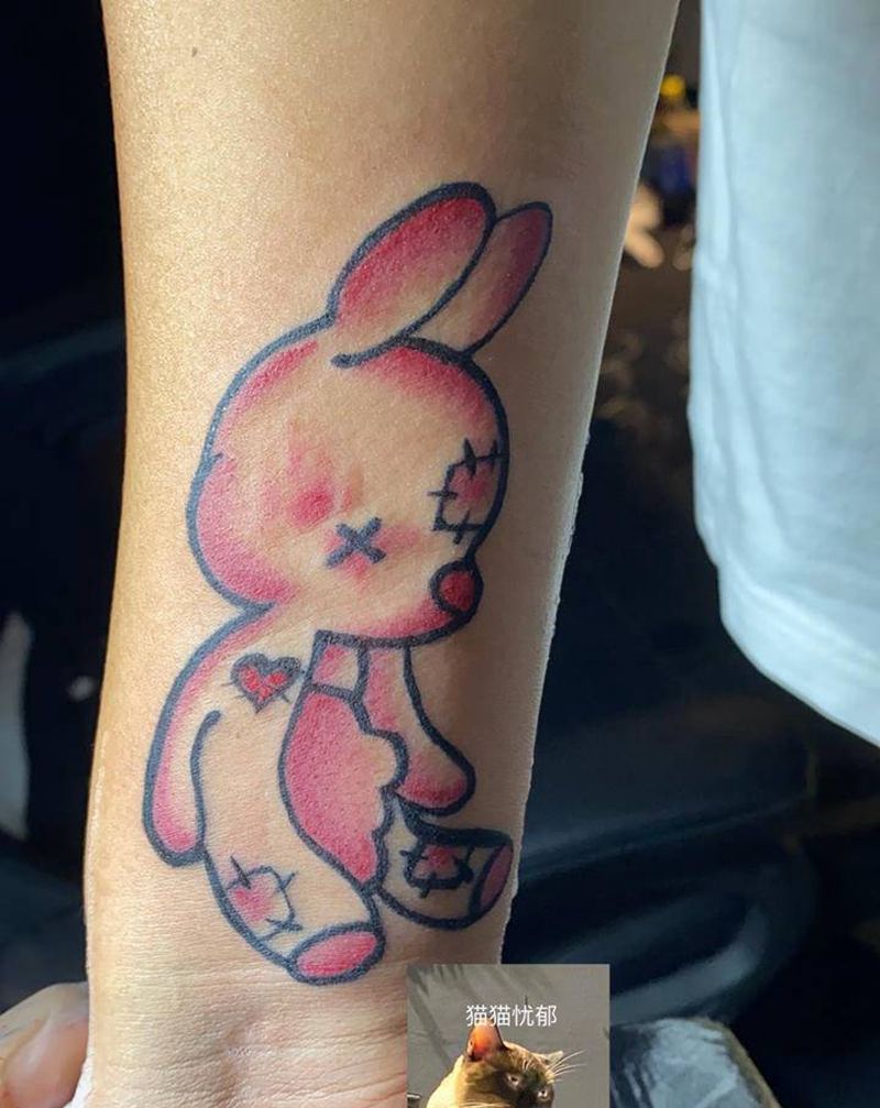 小兔子纹身图片_手臂水彩兔子纹身图案
