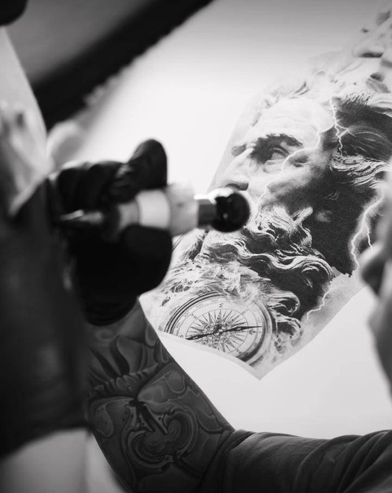 波塞冬纹身图片_手臂欧美写实纹身图案