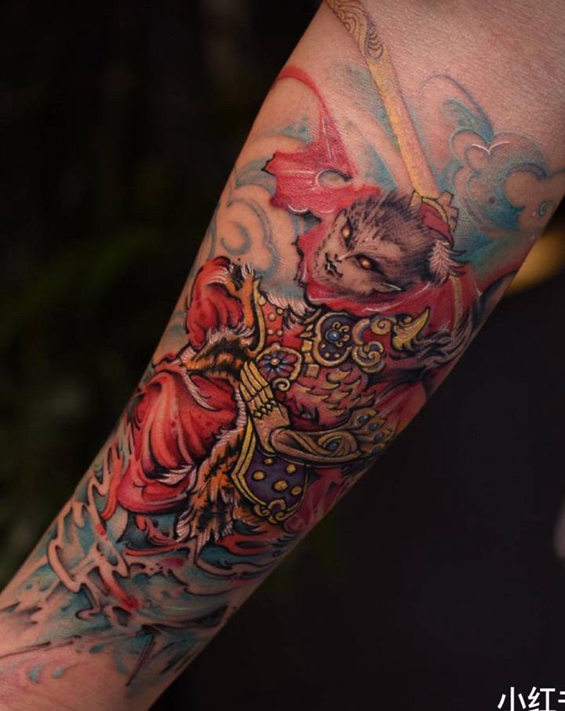 大圣纹身图片_手臂水彩水墨纹身图案