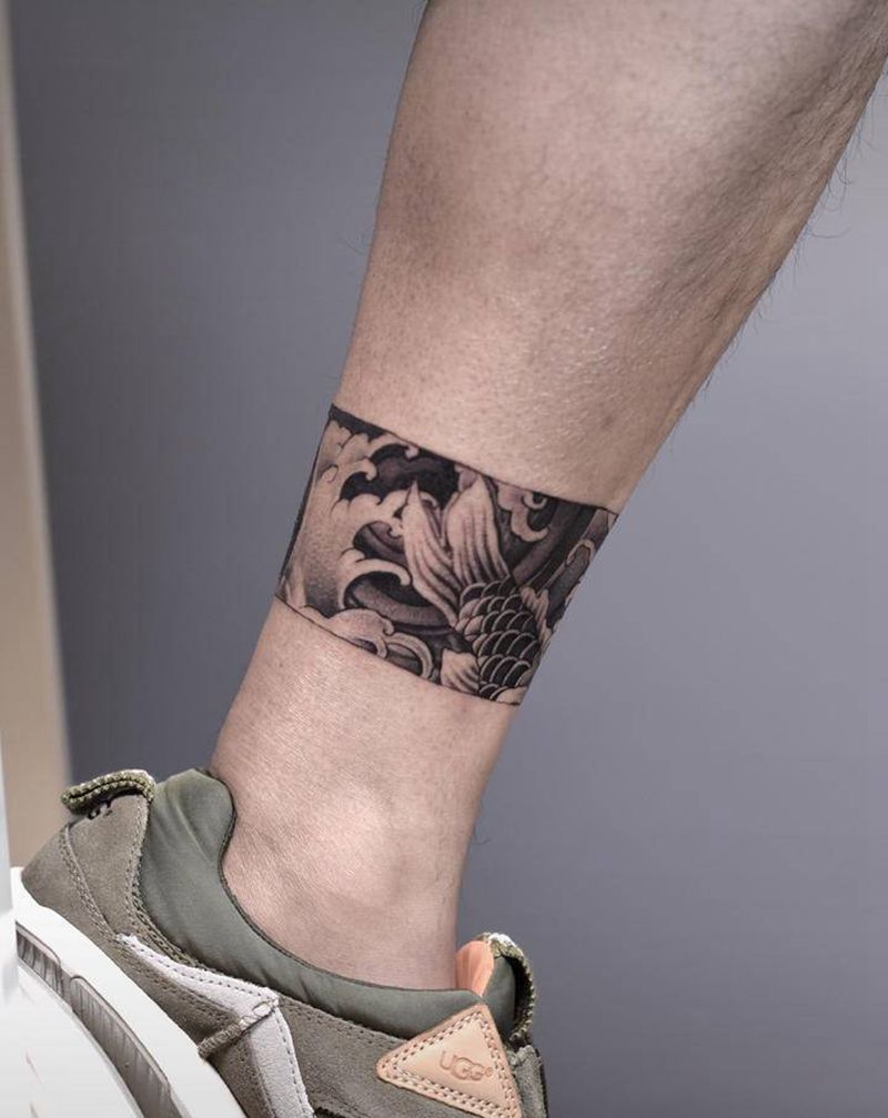 腿环纹身图片_腿部新传统纹身图案