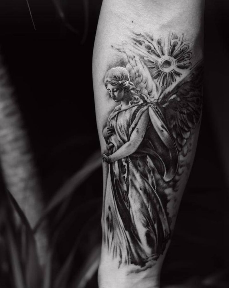 天使纹身图片_手臂欧美写实纹身图案