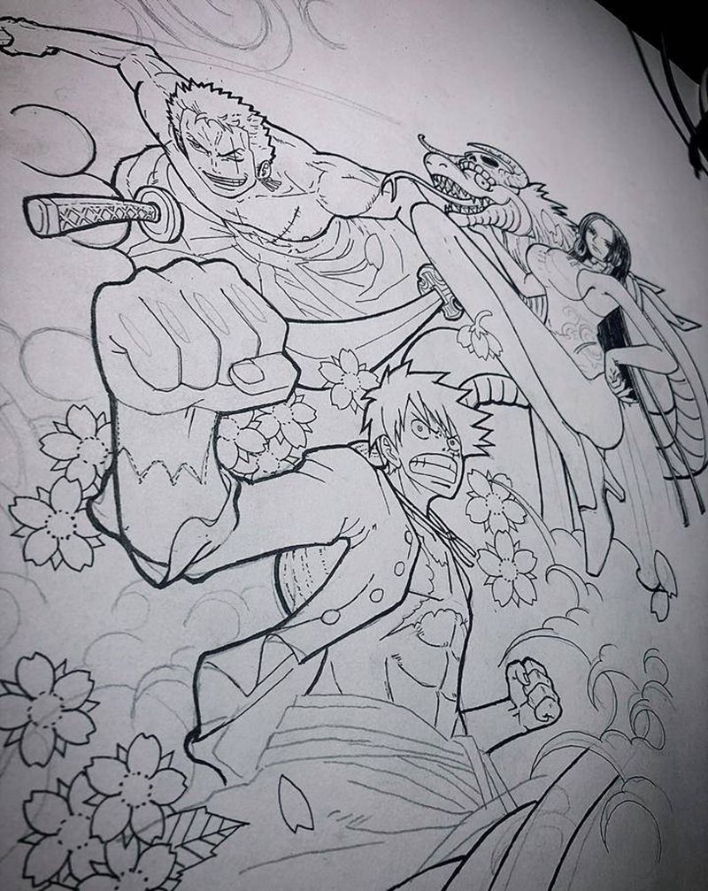 海贼王手稿设计中纹身图片_手部腿部纹身图案
