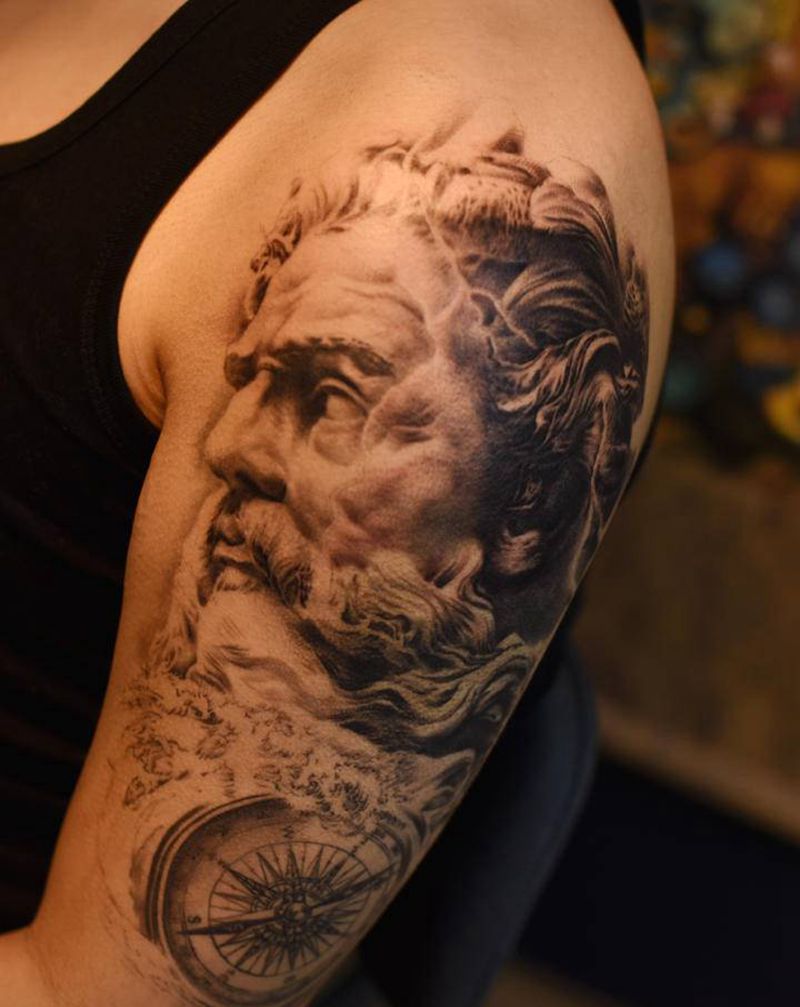 波塞冬纹身图片_手臂欧美写实纹身图案