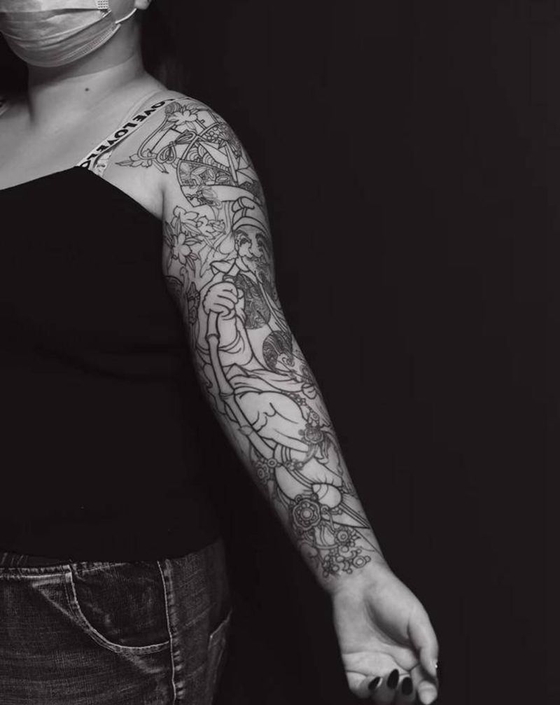 福神纹身图片_手臂新传统纹身图案