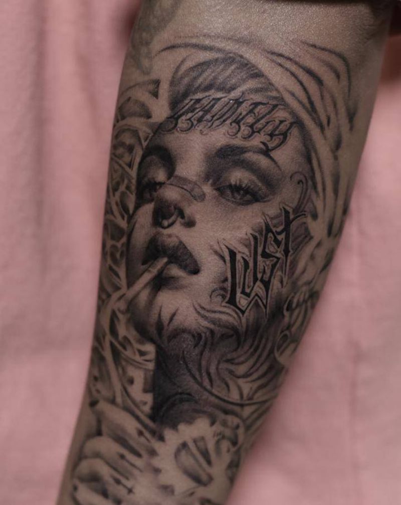 西海岸纹身图片_手臂欧美写实纹身图案