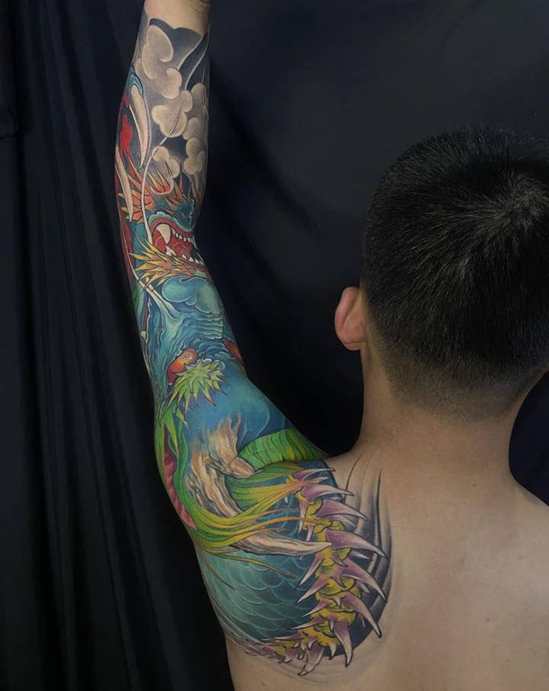 龙纹身图片_手臂肩部新传统纹身图案