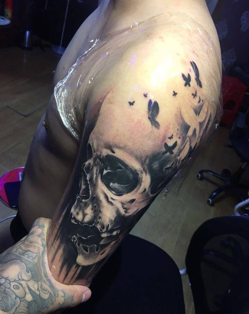 骷髅纹身图片_肩部纹身图案