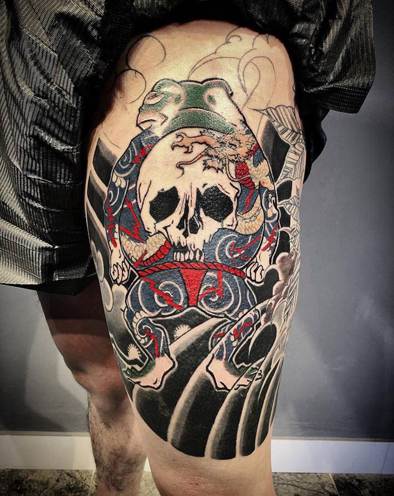 大腿蛤蟆完成纹身图片_腿部纹身图案