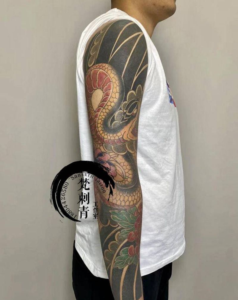 老传统花臂纹身图片_手臂老传统纹身图案