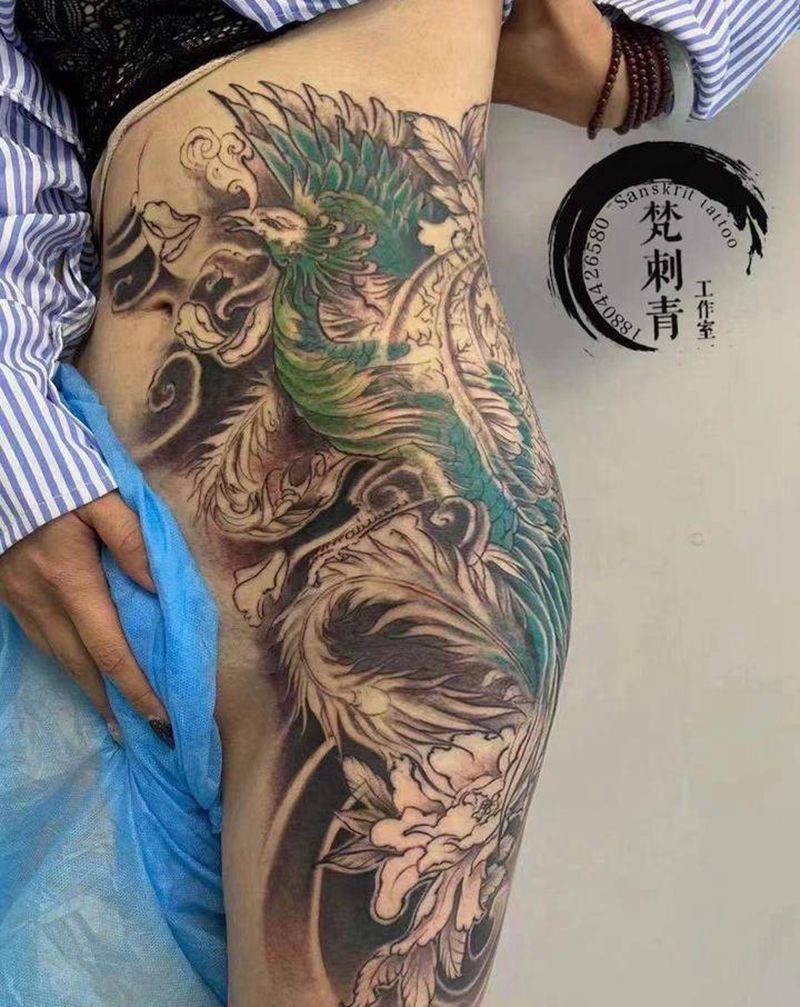 凤凰未完成作品纹身图片_腹部腰部新传统纹身图案