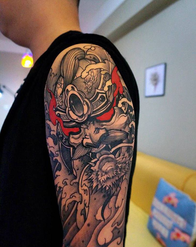 鬼武士纹身图片_手臂腿部新传统纹身图案