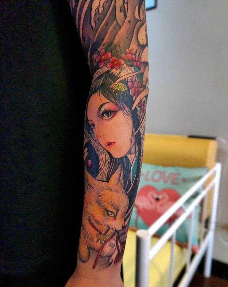 艺妓纹身图片_手臂新传统纹身图案