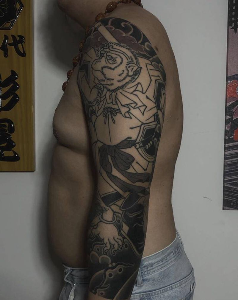 孙悟空纹身图片_手臂肩部老传统孙悟空纹身图案