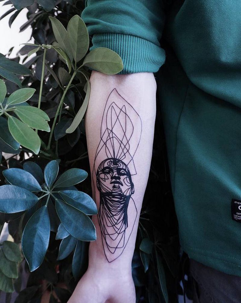 人物线条纹身图片_手臂几何图腾纹身图案