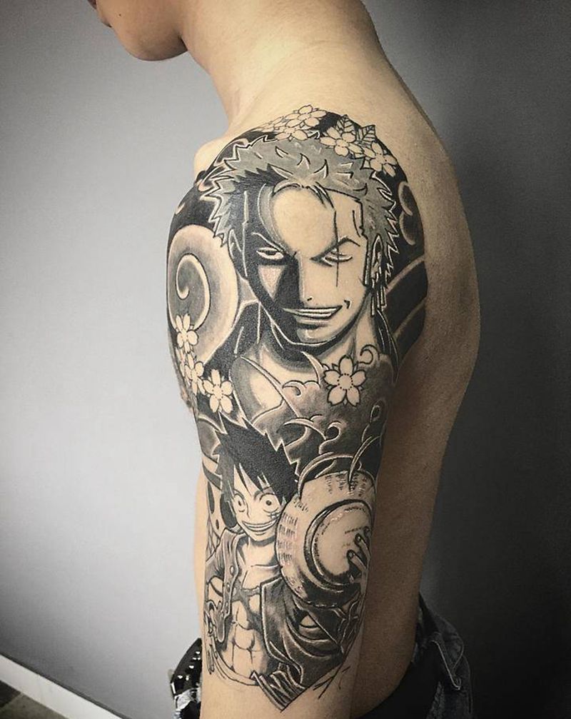 海贼王主题花臂待续纹身图片_手臂纹身图案