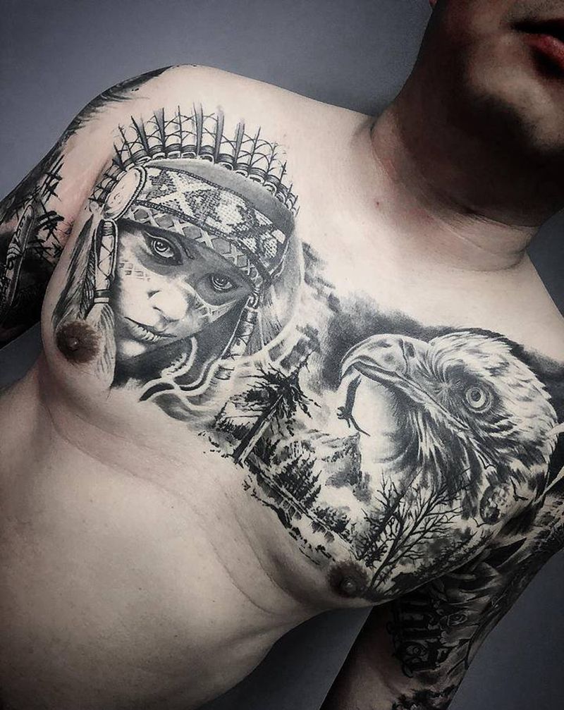 欧美作品恢复后纹身图片_胸部纹身图案