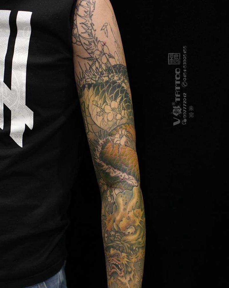 龙臂.未完.纹身图片_肩部手部新传统老传统龙花臂龙臂纹身图案