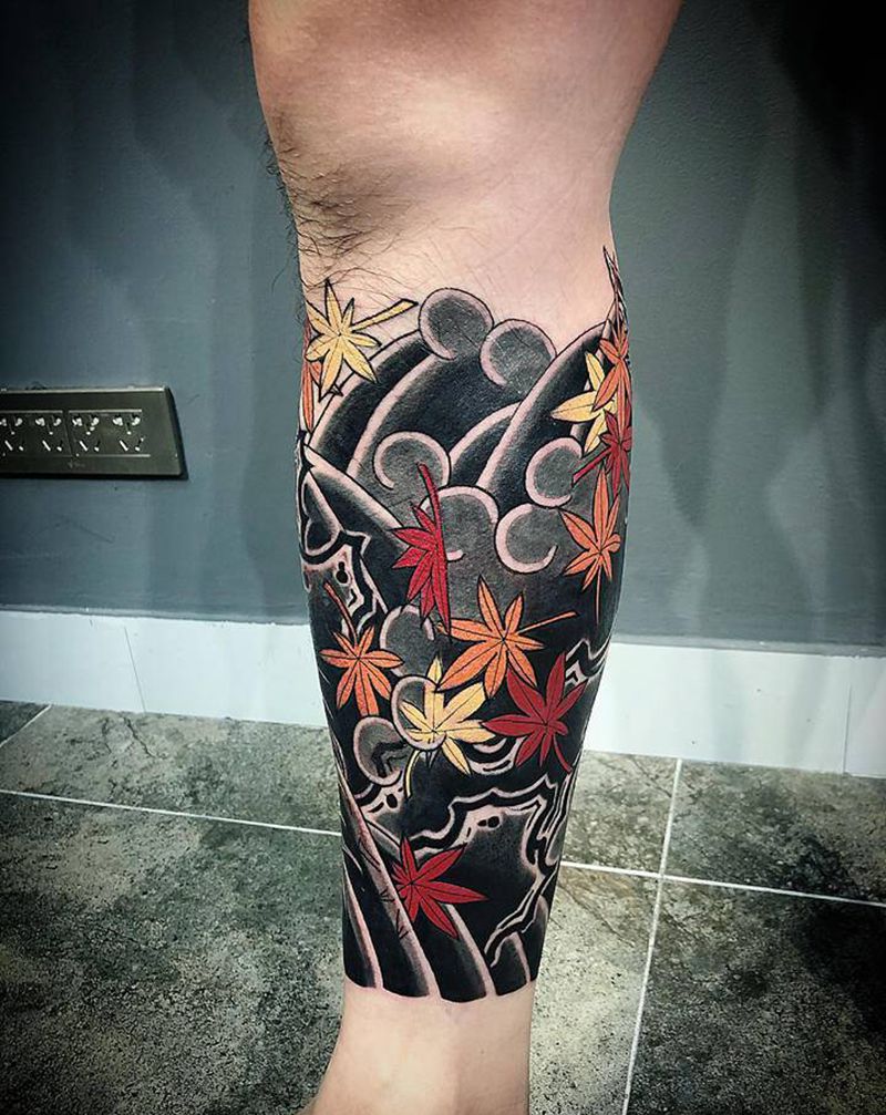 日式传统纹身图片_腿部老传统纹身图案