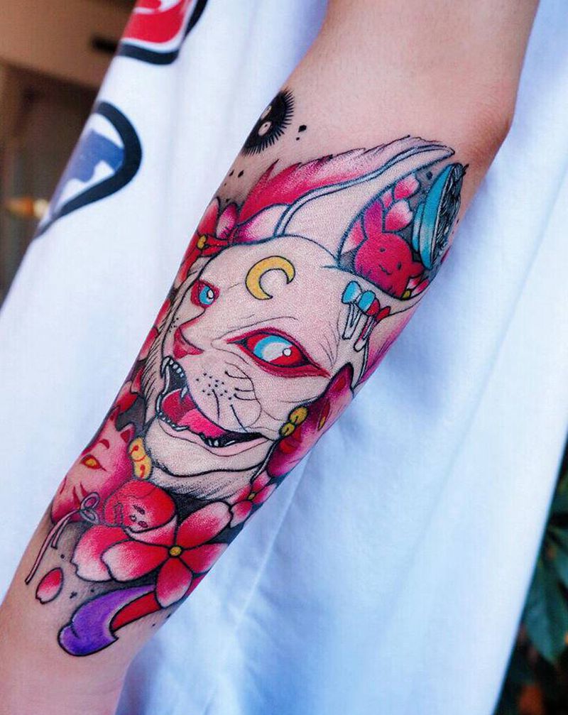 无毛猫纹身图片_手臂New School纹身图案