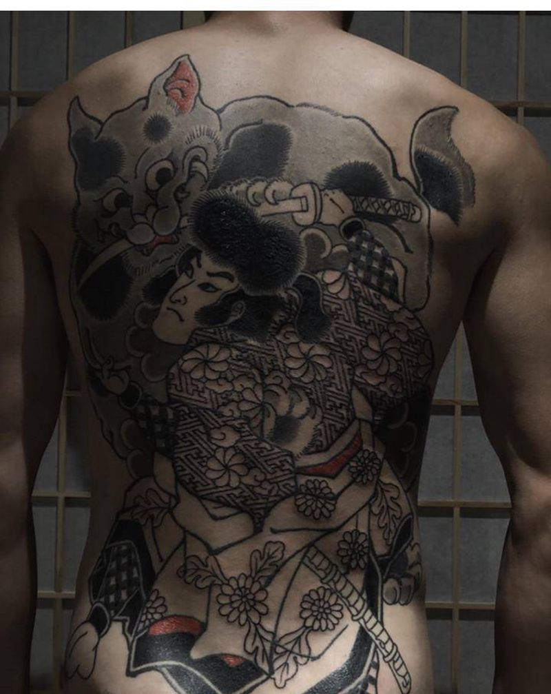镰田又八纹身图片_背部臀部老传统纹身图案