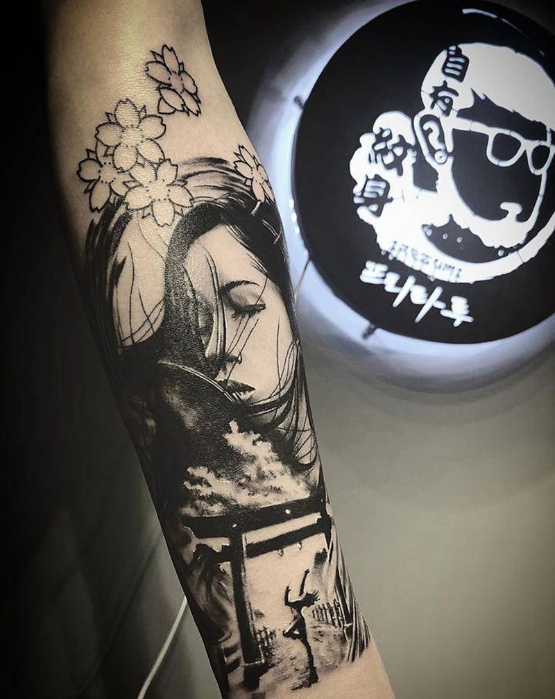 艺妓纹身图片_手臂纹身图案