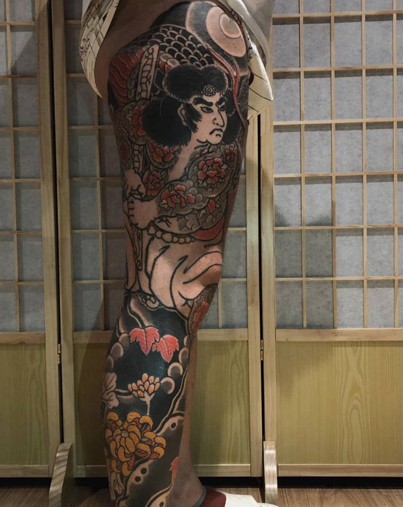 张顺治退大蛇图纹身图片_腿部老传统纹身图案